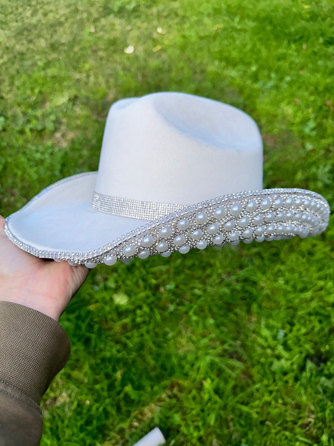 The CLASSY I DO  ivory pearl and rhinestone cowgirl hat bachelorette bride wedding | Etsy (US)
