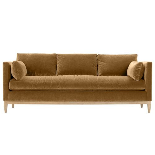 Elodie Velvet Bench-Seat Sofa | Couch, Settee - Brown - Comfortable, Durable | Couch, Sofa, Settee | One Kings Lane