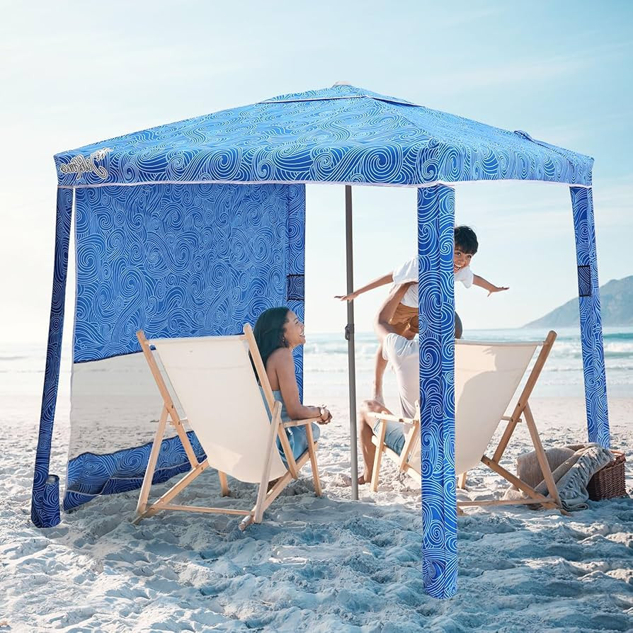 Beach Cabana, 6.2'×6.2' Beach Canopy with Side Wall, UPF 50+ UV Protection Easy Setup Tent Sun S... | Amazon (US)