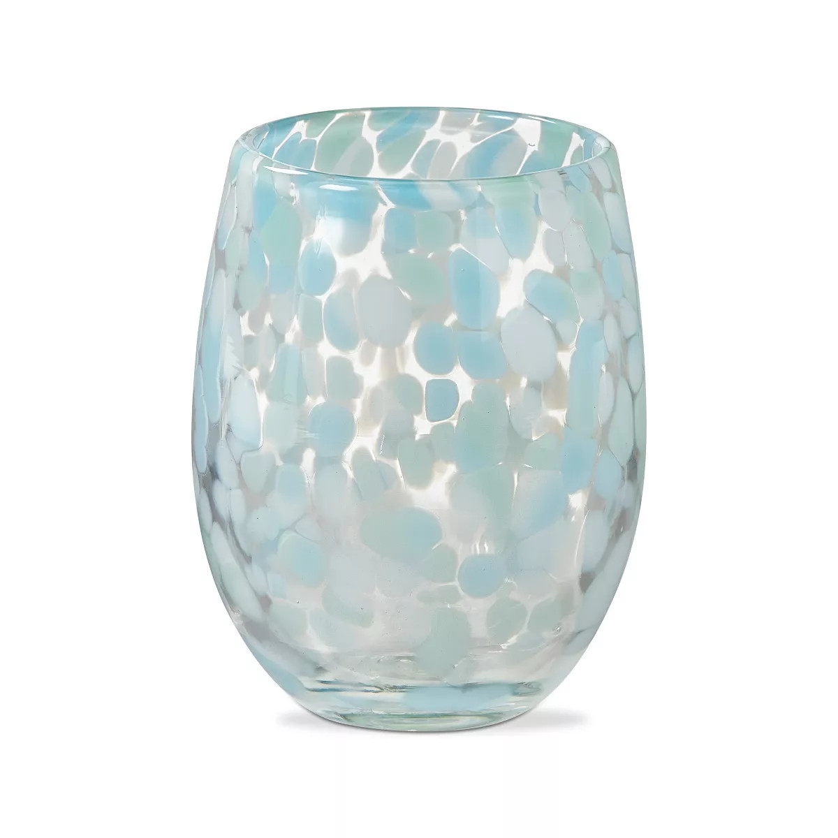 tagltd 16 oz. Confetti Glass Stemless Wine Drinkware Aqua Blue and White Dishwasher Safe Beverage... | Target