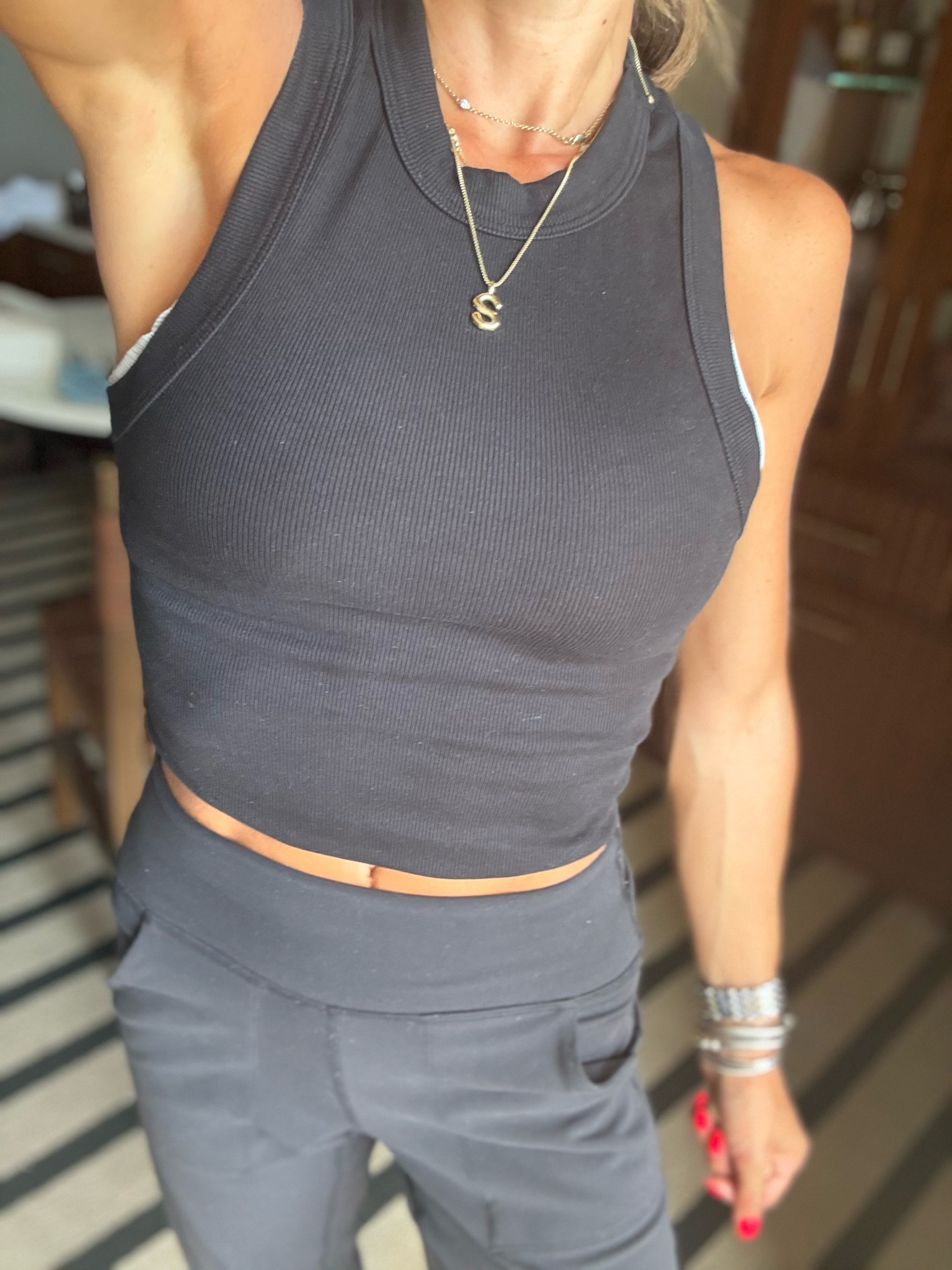 Black ribbed tank xs joggers xs travel outfit

#LTKPetite #LTKSaleAlert