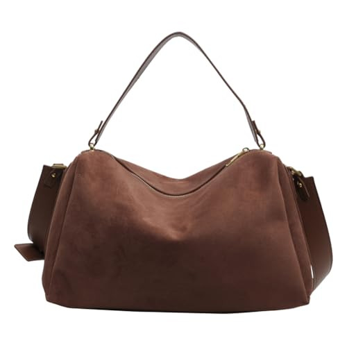 Lushandy Brown Suede Bag Faux Suede Tote Bag Leather Hobo Bags for Women Dark Brown Suede Purse Slouchy Tote Bag Fall Handbag | Amazon (US)