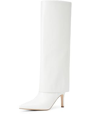 Knee High Boots Women Fold Over Boots Pointed Toe Stiletto Heel Tall Slouchy Boots Zipper Dress L... | Amazon (US)