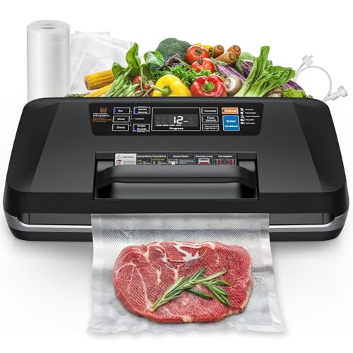 Vacuum Sealer Machine with 95KPa Suction – Full Automatic Commercial Grade Sealer for Wet/Dry Food, Built-in Cutter, Complete Kit with 1 Roll & 10 Bags – 230W Double Seal Strip | Amazon (US)