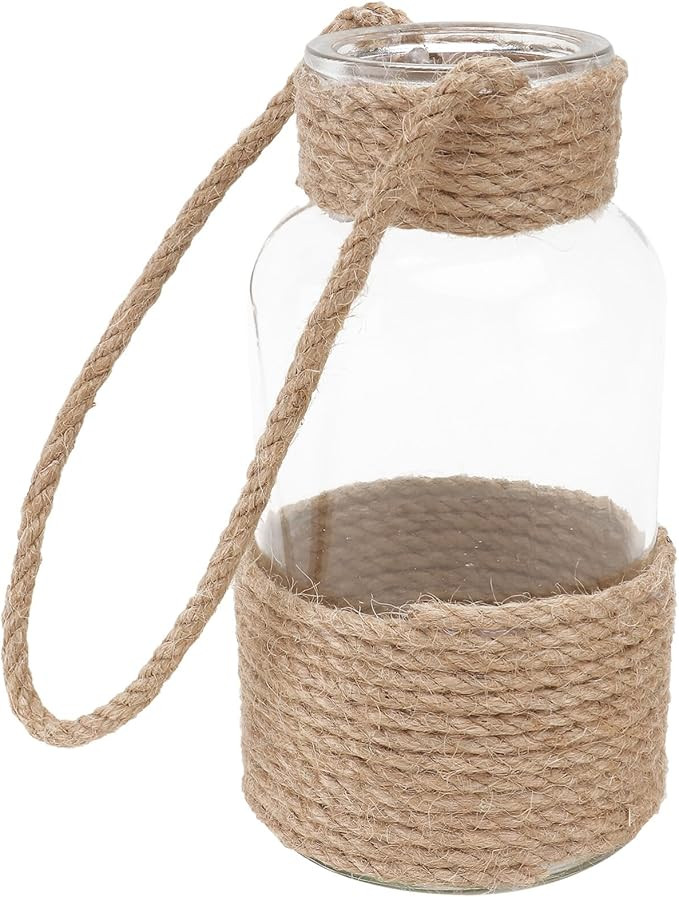 Cabilock Rustic Hanging Jar Vase Rope Net Dry Flower Glass Vase with Handle Farmhouse Flower Bott... | Amazon (US)