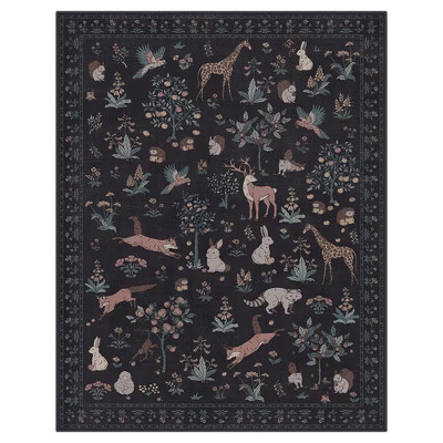 ABYNOW Woodland Haven Black Nature-Inspired Soft Low-Pile Washable 8x10 Area Rug | Target