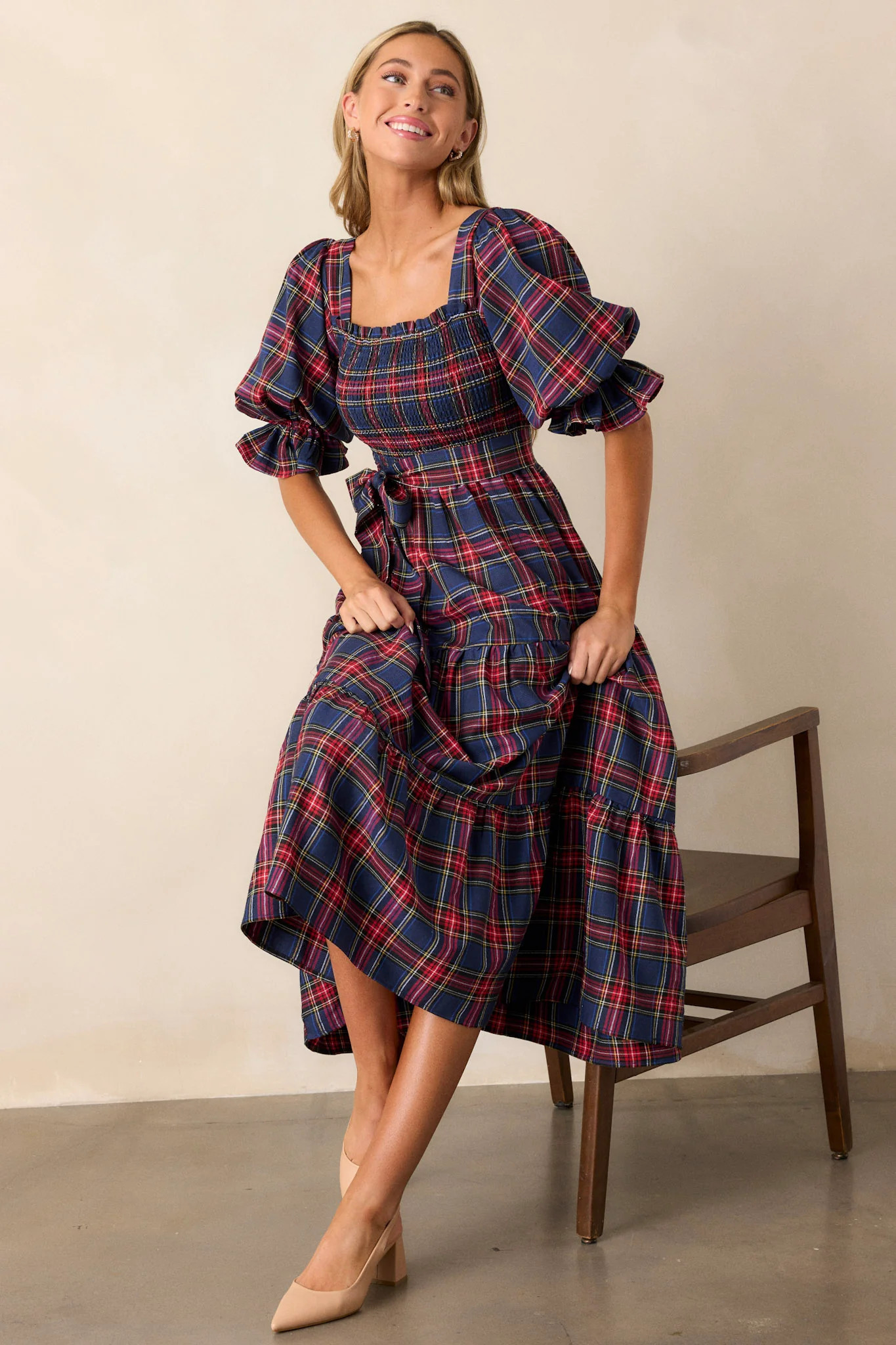 All Is Calm Blue Plaid Maxi Dress | Red Dress