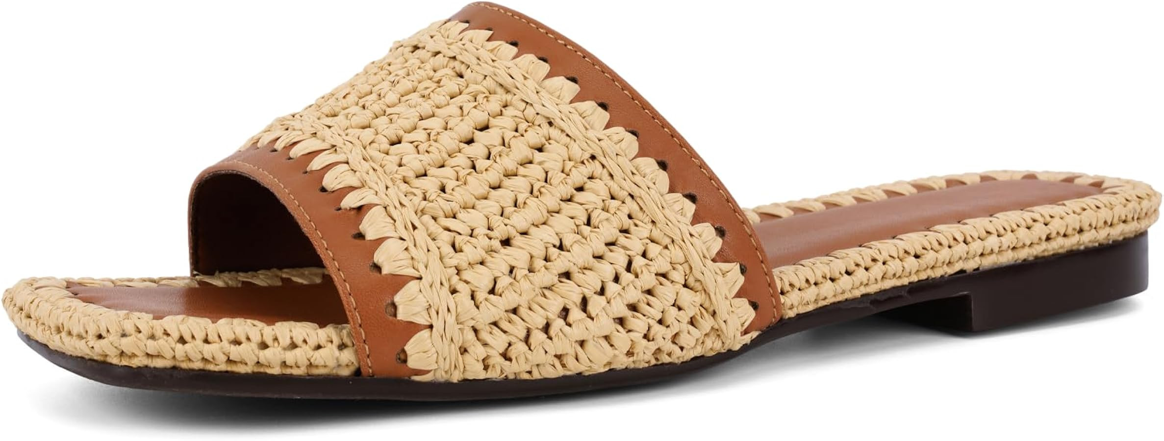 ZBOT Women's Raffia Flat Sandals Woven Square Toe Open Toe Slip On Sandals\u2014Perfect for Summe... | Amazon (US)