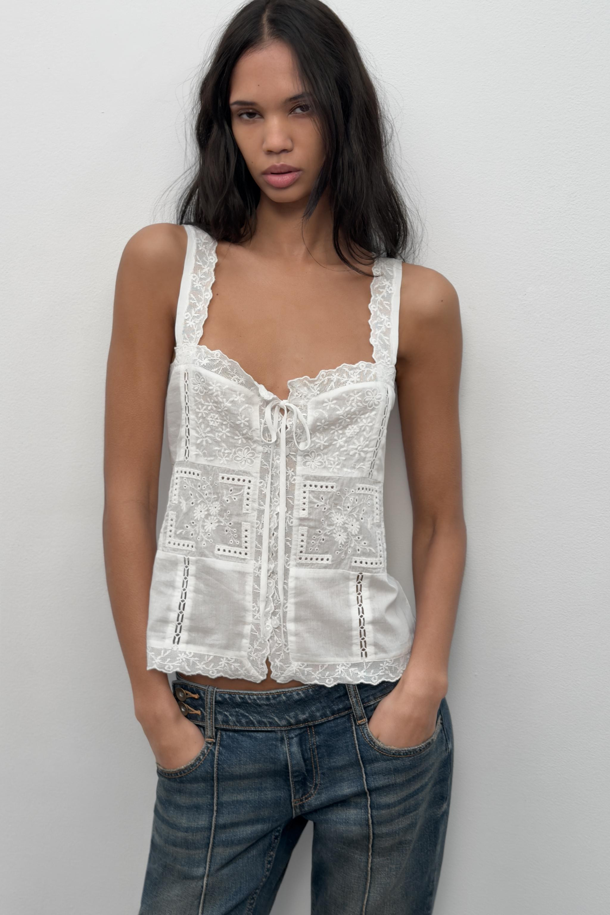 EMBROIDERED GAUZE CAMISOLE | Zara US