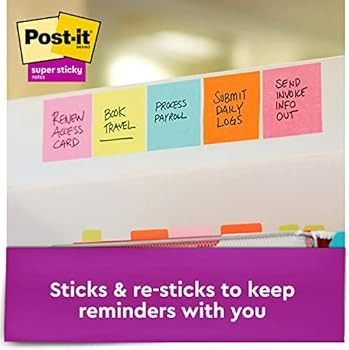 Post-it Super Sticky Notes, 3x3 in, 4 Pads, 2x the Sticking Power, Supernova Neons, Neon Colors, ... | Amazon (US)
