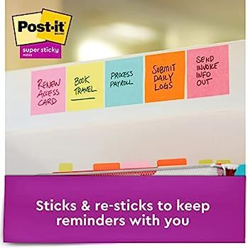 Post-it Super Sticky Notes, 3x3 in, 4 Pads, 2x the Sticking Power, Supernova Neons, Neon Colors, ... | Amazon (US)