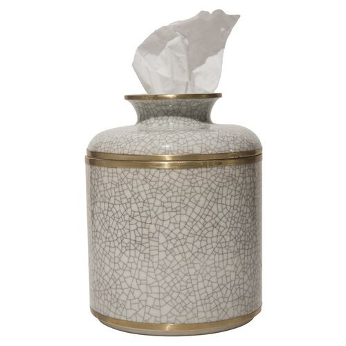 Alonzo Crackle Tissue Box, White/Gold | One Kings Lane
