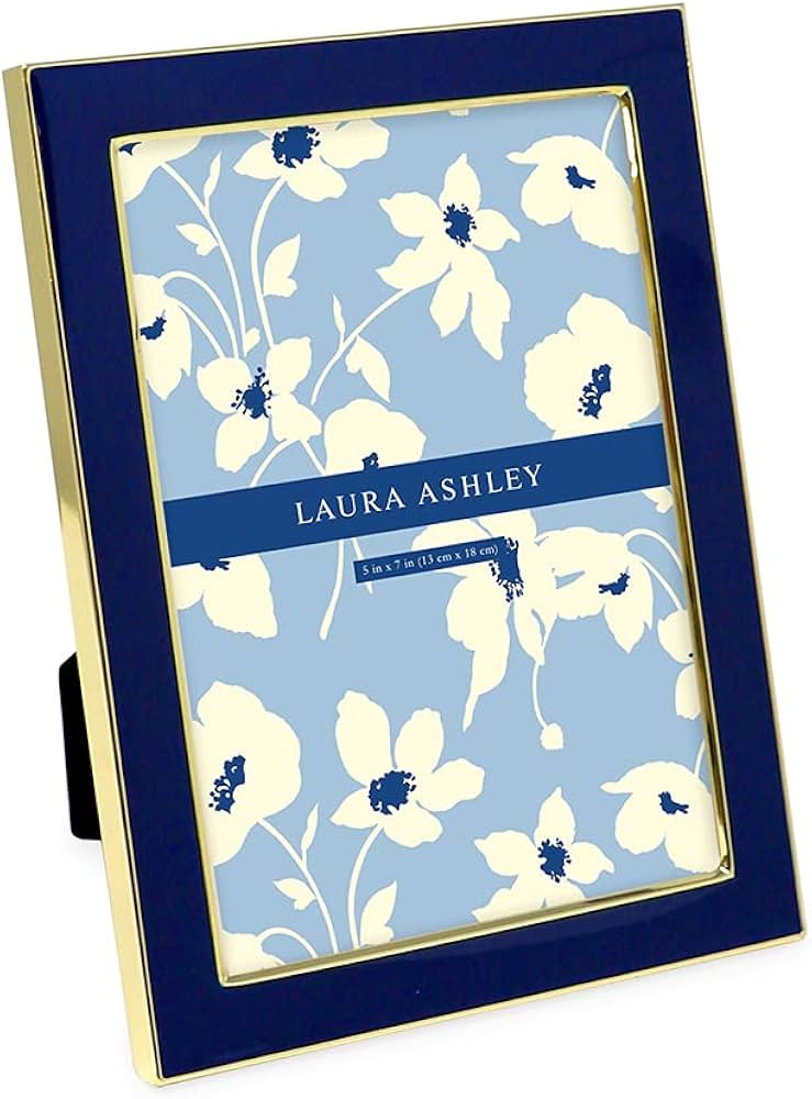 Laura Ashley 5x7 Navy Enamel Picture Frame, Gold Metal Edge with Easel, for Countertop, Countersp... | Amazon (US)