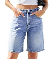 Eddoyee Women Bermuda Jeans Shorts, High Waisted Stretchy Jorts Baggy Knee Length Denim Shorts | Amazon (US)