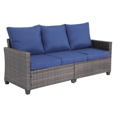 Decksplore Patio Furniture Set 3 Piece Wicker Outdoor Furniture All-Weather PE Rattan with Navy Cushions | Target