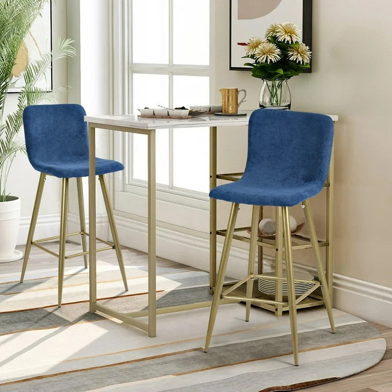 FurnitureR Set Of 2 Bar Chairs Barstools Fabric Seat,Dark Blue | Walmart (US)