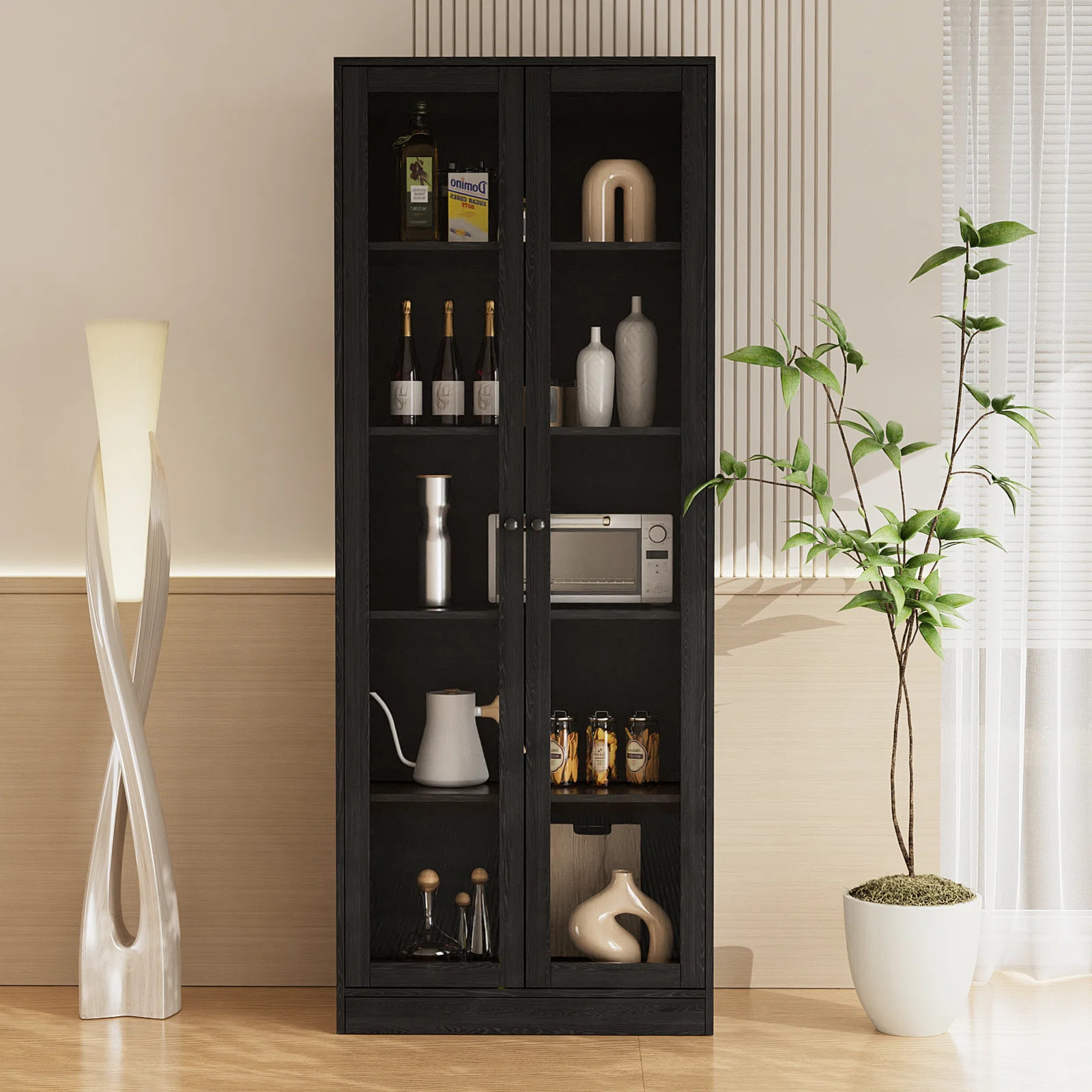 70.9''  Kitchen Pantry Cabinet With Glass Door | Wayfair North America