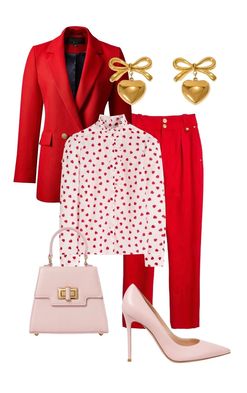 
Valentine’s Dressing - team these red tailored co-ords with a feminine ruffle blouse, pale pink accessories and heart drop earrings for a romantic date night look ❤️

Red Double Breasted Jacket and Red Trousers - Holland Cooper

Heart Print Blouse - Boden

Mabel Pink Leather Top Handle Bag - Emmy London

Pink Heels - MyTheresa

Gold Heart Earrings - Wolf & Badger 

#LTKdatenight #LTKeurope #LTKluxury