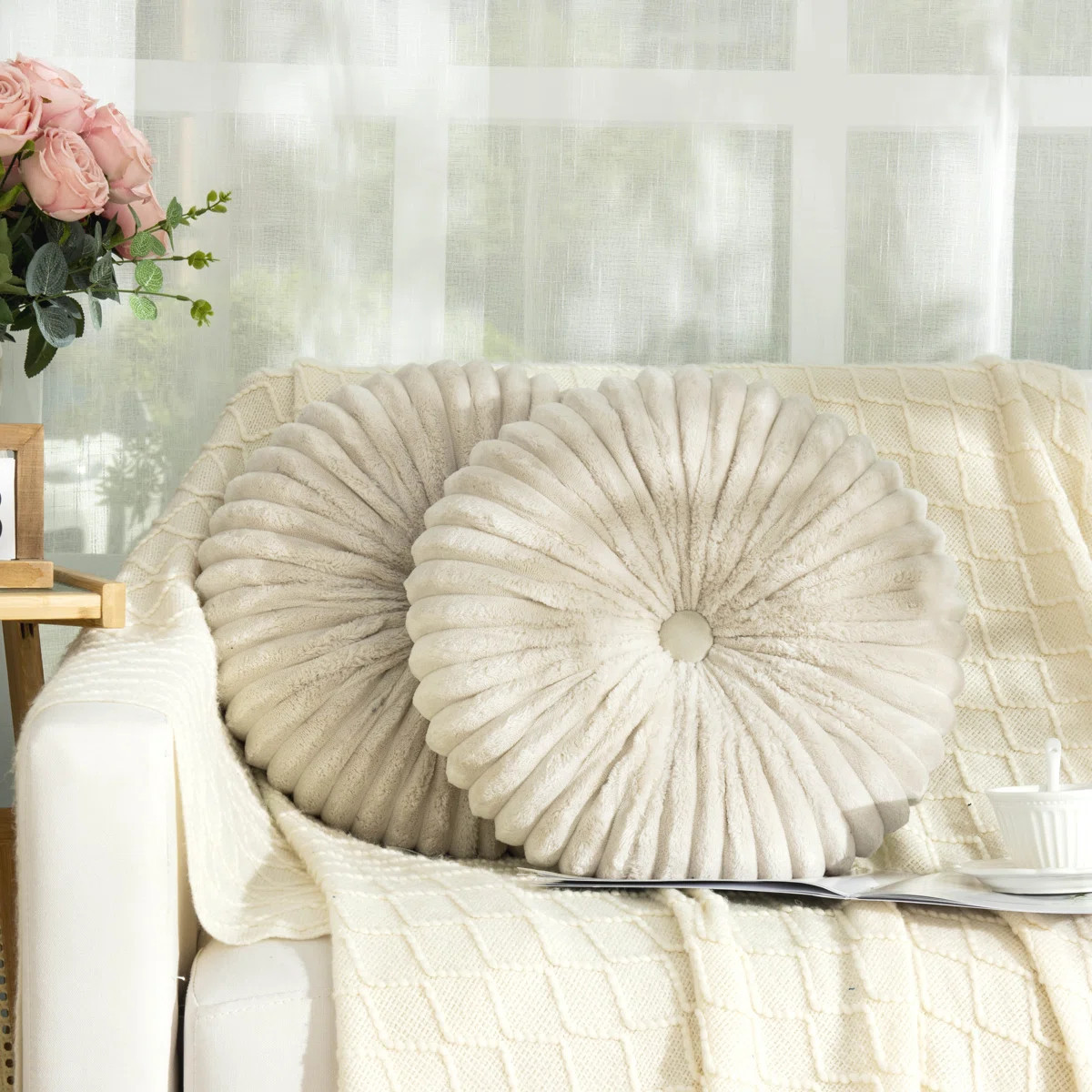 Decorative Round Throw Pillows For Bed Couch - 2 Pieces Handcraft Ruched Pumpkin Pillow,  Soft An... | Wayfair North America