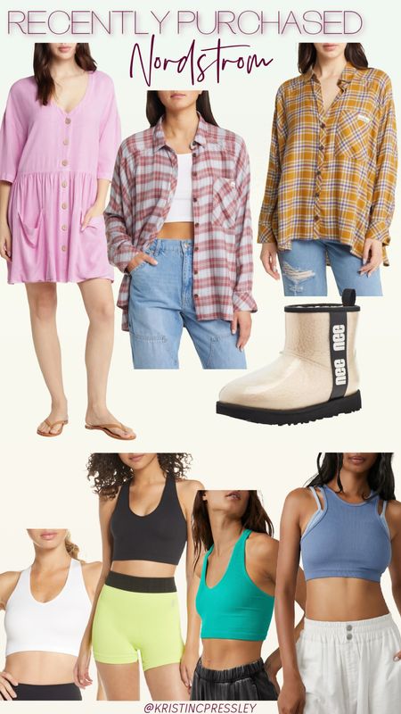 My recent Nordstrom order. At spring dress. Pink dress. Free people free-throw crop. Lounge clothes. Comfy clothes. Workout top. And boot. Rainbow. Button-down. Favorite throw on top.

#LTKunder100 #LTKSeasonal #LTKstyletip