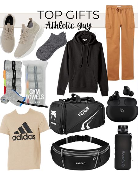 Gifts for the athletic guy in your life include khaki colored sweatpants, beats wireless headphones, black water bottle black running belt, venom duffle bag, black hoodie, bombas socks, neutral shoes, gym towels, and adidas shirt.

Gift guide, athletic gifts, gifts for him, workout gifts, Christmas gifts, Amazon gifts, gifts on Amazon

#LTKmens #LTKunder100 #LTKGiftGuide