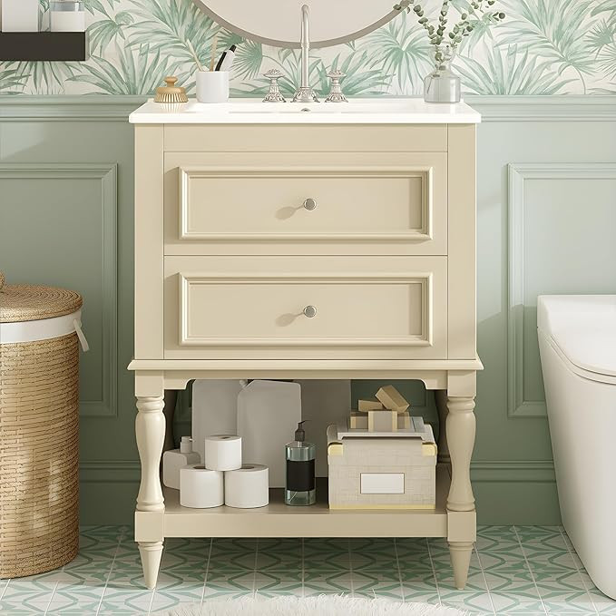 Merax Country 24" Bathroom Vanity with Sink, Farmhouse Bathroom Vanity Storage Cabinet with 2 Dra... | Amazon (US)