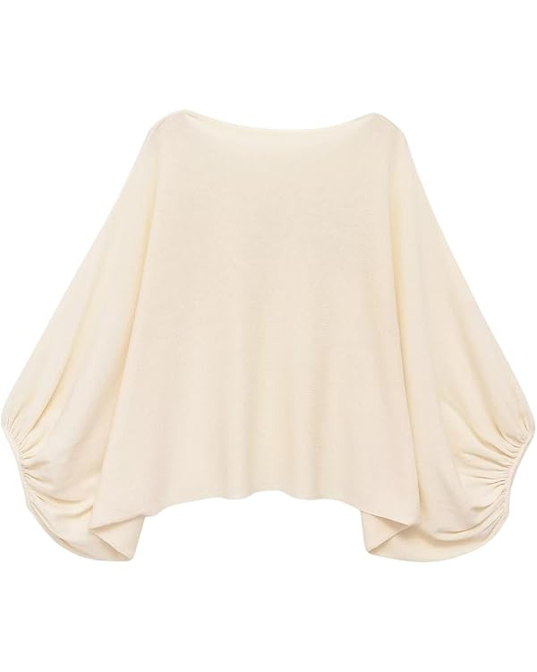 Chevara Women\u2019s Boat Neck Knit Shirt Trendy Batwing Sleeve Knitwear Top Loose Fit Knitted Pu... | Amazon (US)