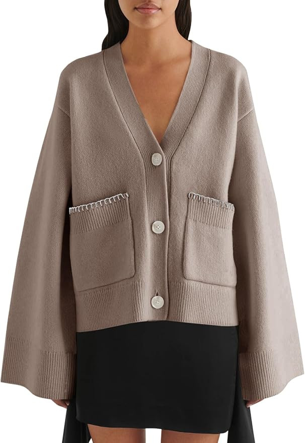 Saodimallsu Womens Button Down Cardigan V Neck Open Front Fall Trendy Loose Knit Long Sleeve Swea... | Amazon (US)
