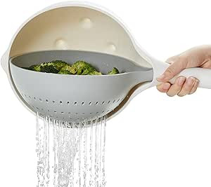 STFXMY Colander Double-layer Rotatable Kitchen Strainers and Colanders, Plastic Strainer Bowl with H | Amazon (US)