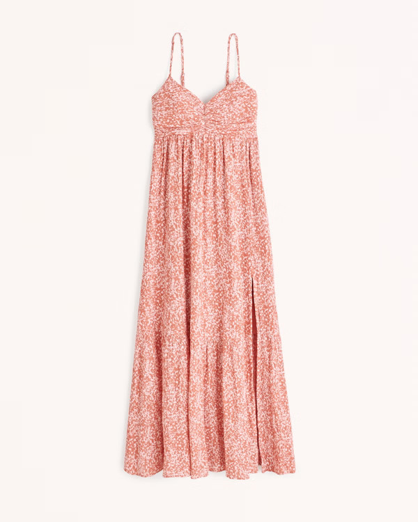 Ruched Crinkle Maxi Dress | Abercrombie & Fitch (US)