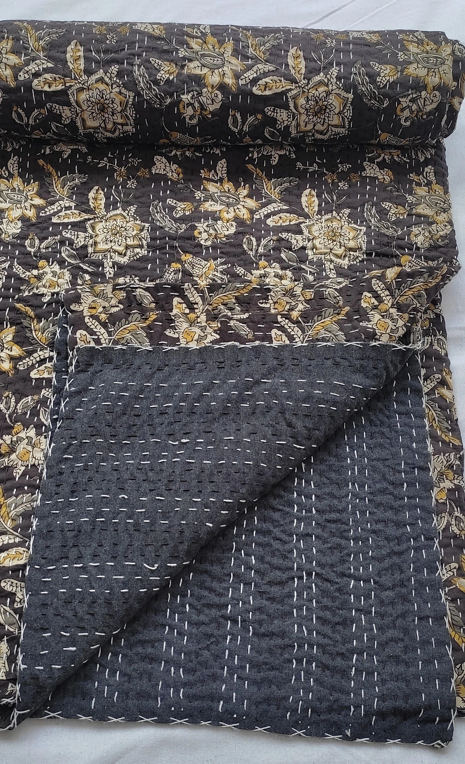Handmade block print quilt queen Kantha Quilt Pure Cotton Ethnic Art Bedspread kantha quilt queen... | Etsy (US)