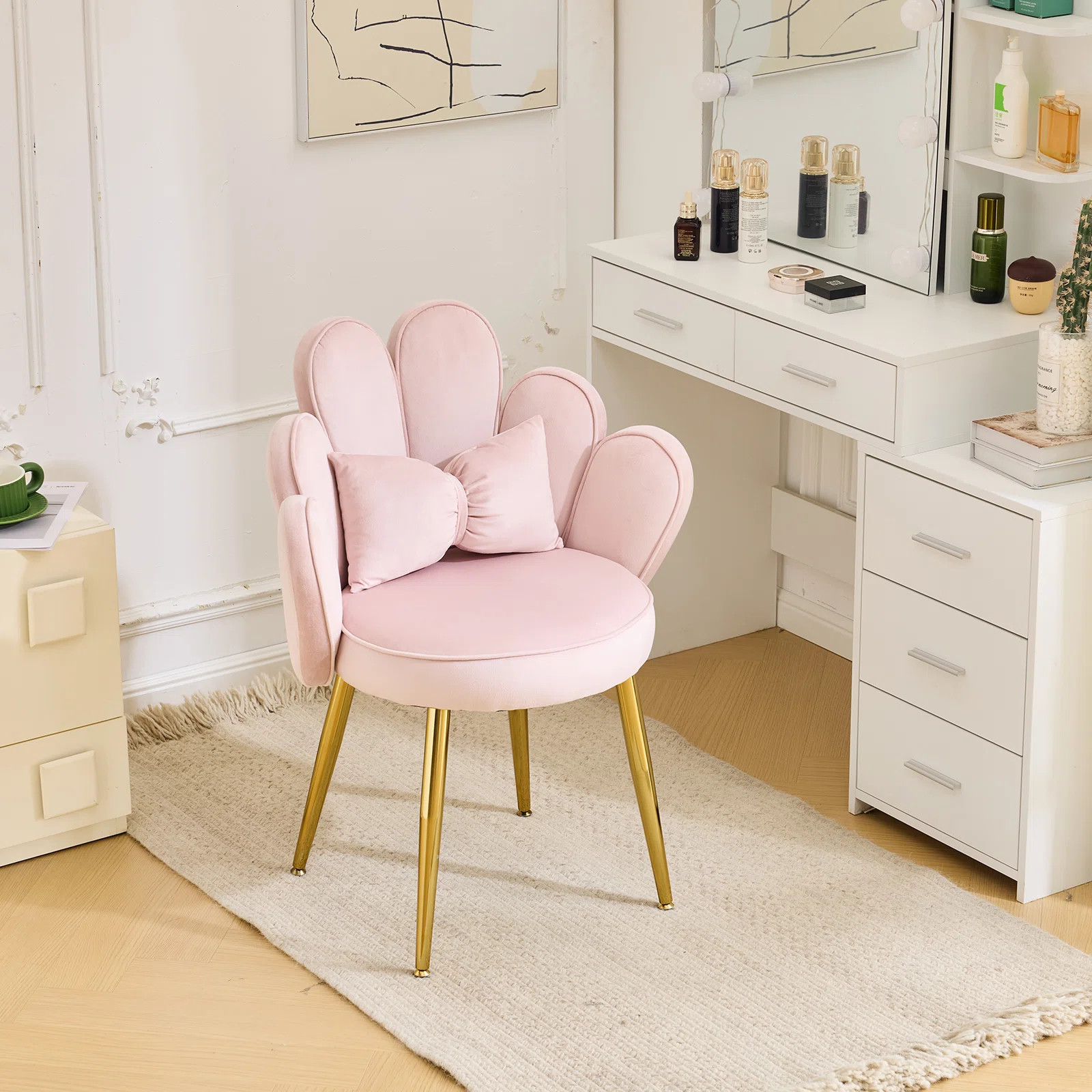26\u2019 Wide Gray Scalloped Petal Tufted Velvet Accent Chair With Pillows | Wayfair North America