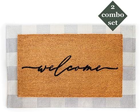 Layered Outdoor Welcome Mat Set - Coconut Coir (18-inch x 30-inch) and Woven Doormat (24-inch x 3... | Amazon (US)