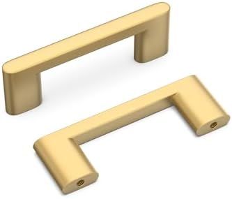 homdiy 10 Pack Brushed Brass Cabinet Pulls 3 inch Hole Center Gold Kitchen Cabinet Pulls Drawer H... | Amazon (US)