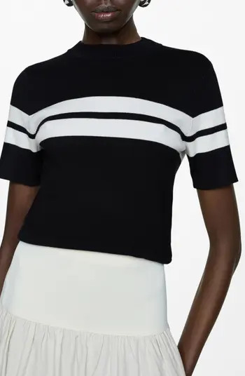 MANGO Stripe Short Sleeve Crewneck Sweater | Nordstrom | Nordstrom