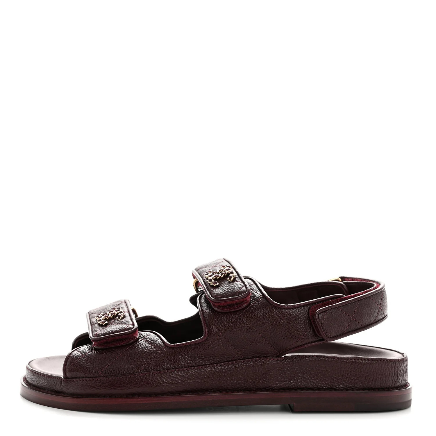 Chanel Grained Calfskin Velcro Dad Sandals 36.5 Maroon 1879625 | FASHIONPHILE (US)