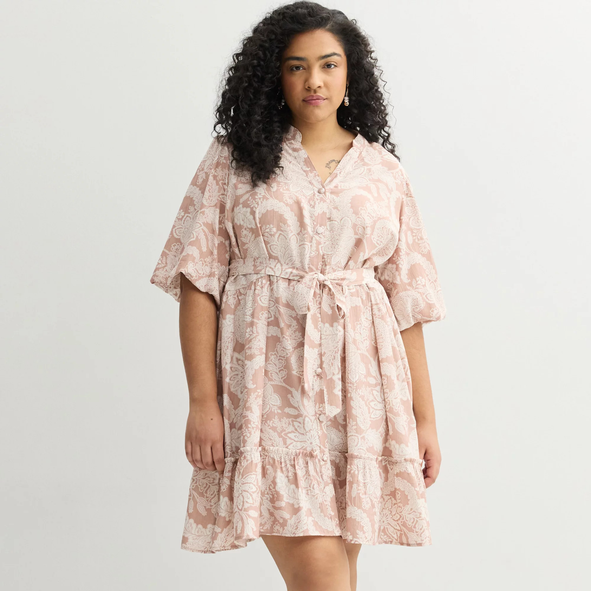 Plus Size Sandra Darren Puff Sleeve Mini Shirtdress | Kohl's