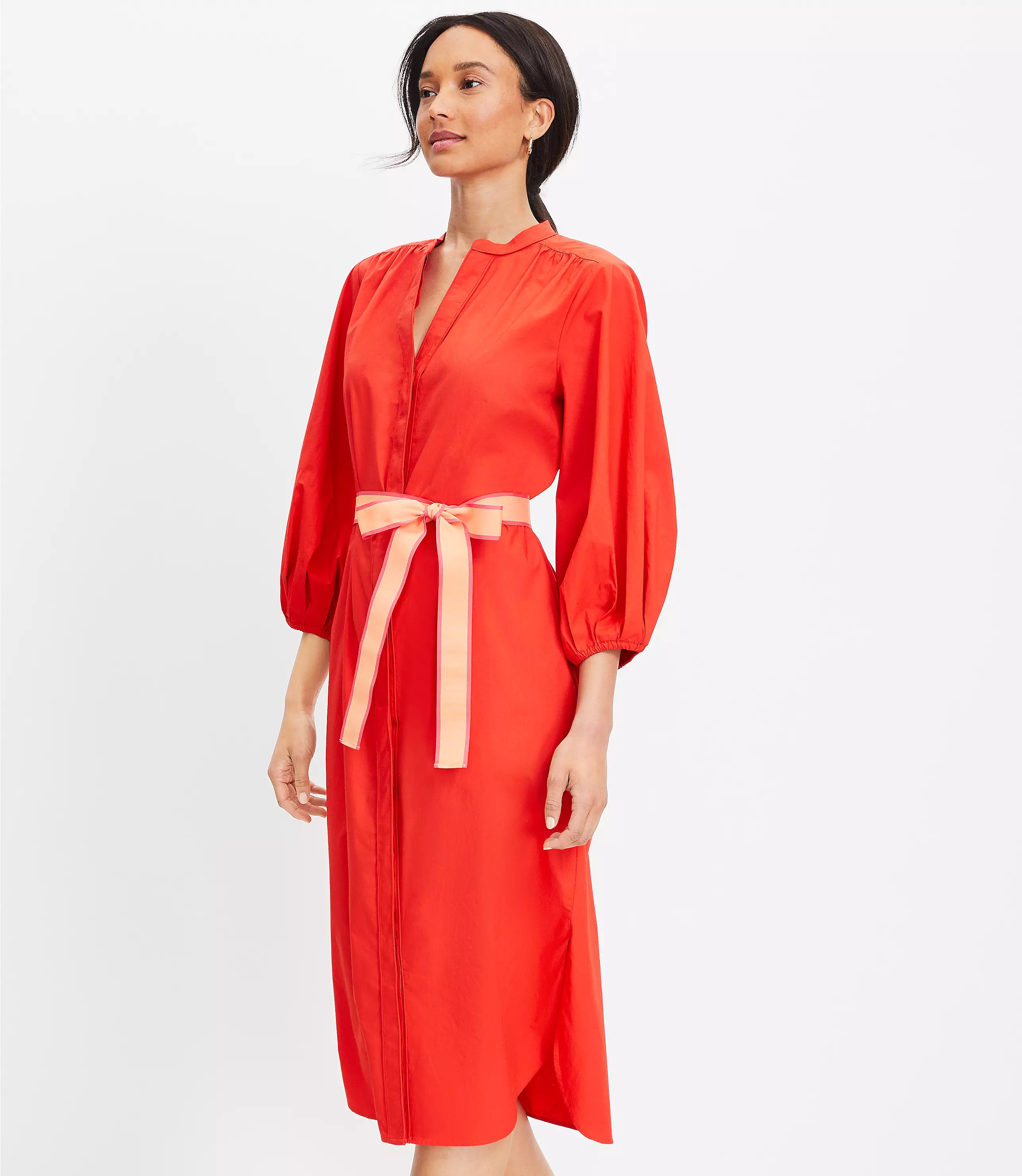 Petite Poplin Belted Midi Dress | LOFT