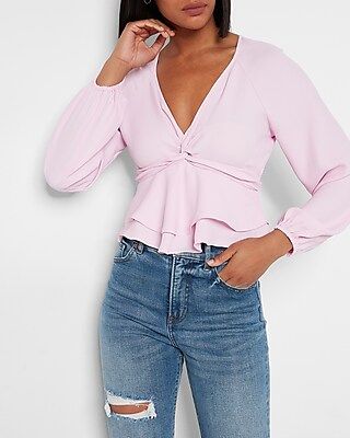 Twist Front Tiered Ruffle Peplum Top | Express