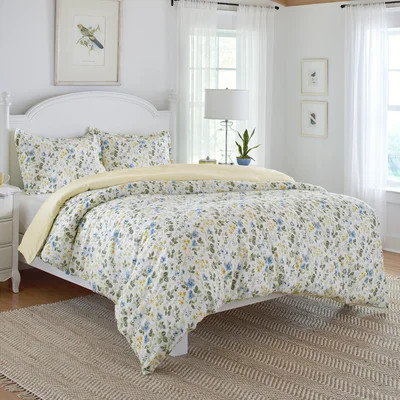 Laura Ashley Meadow Floral Cotton Blue Duvet Cover Set | Wayfair North America