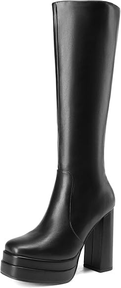 DREAM PAIRS Women's Platform Heeled Knee High Boots, Long Chunky Tall Gogo Boots for Fall | Amazon (US)