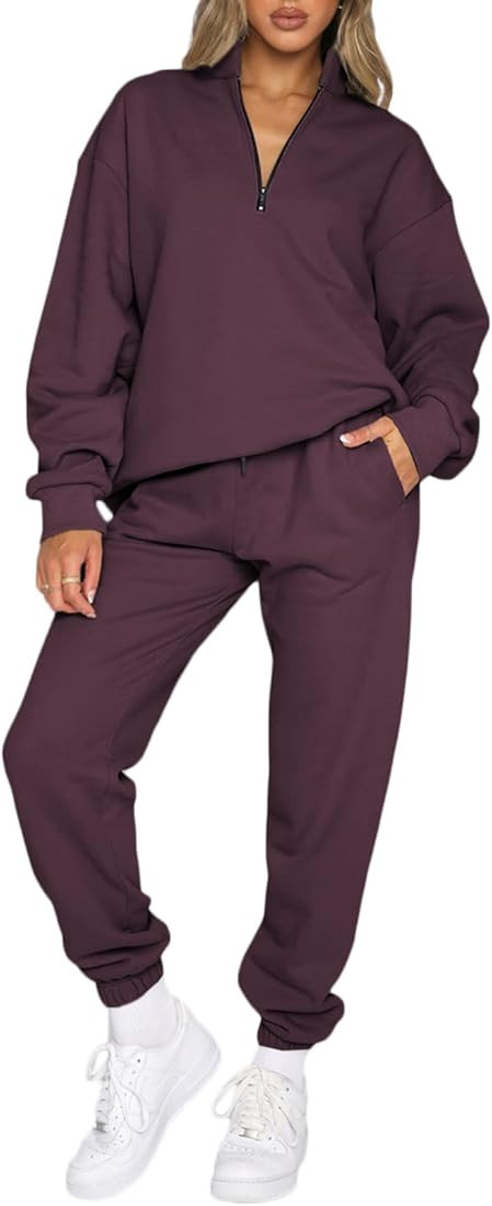 Aleumdr Women 2 Piece Outfits Sweatsuit Oversized Half Zip Pullover Long Sleeve Sweatshirt Jogger... | Amazon (US)
