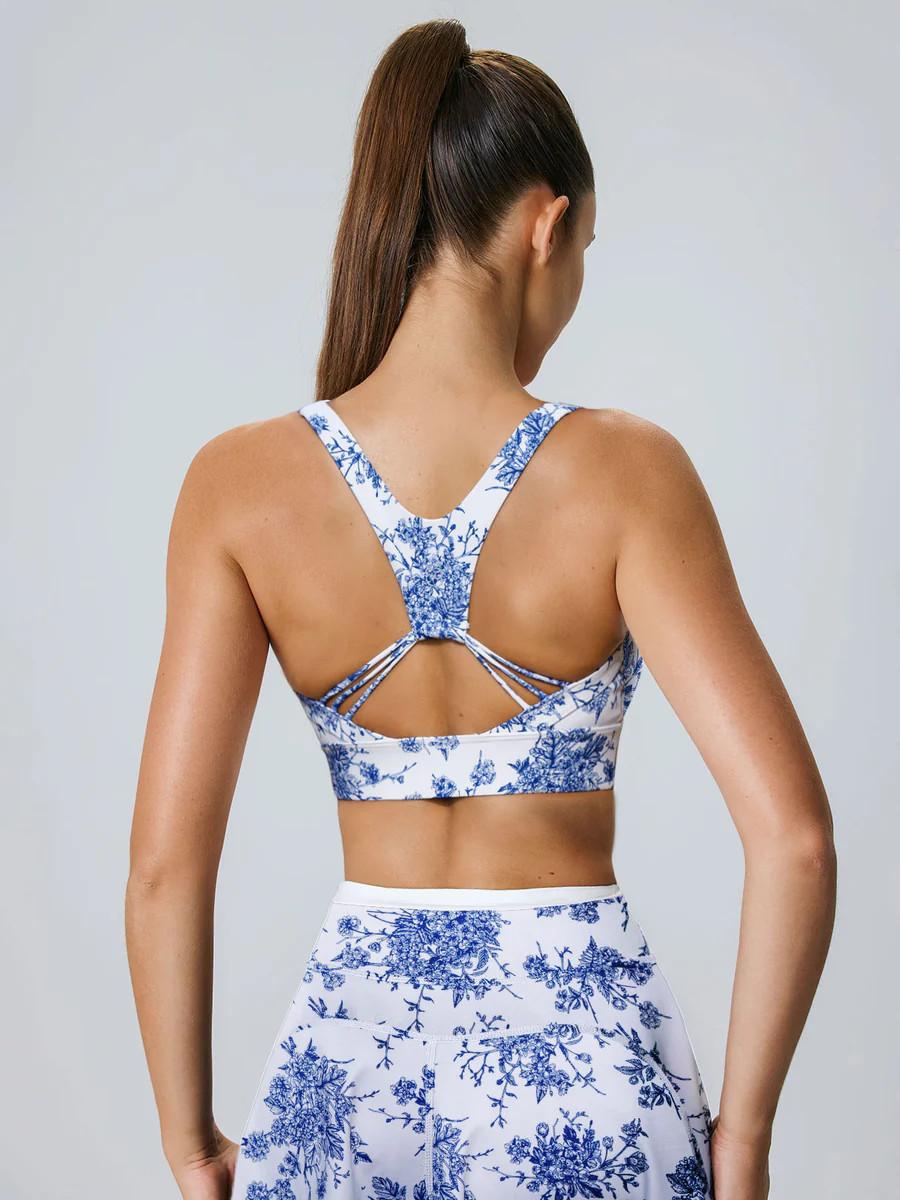 Blue Floral U Neck Sports Bra & Reviews - Blue - Sustainable Yoga Tops | BERLOOK | BERLOOK