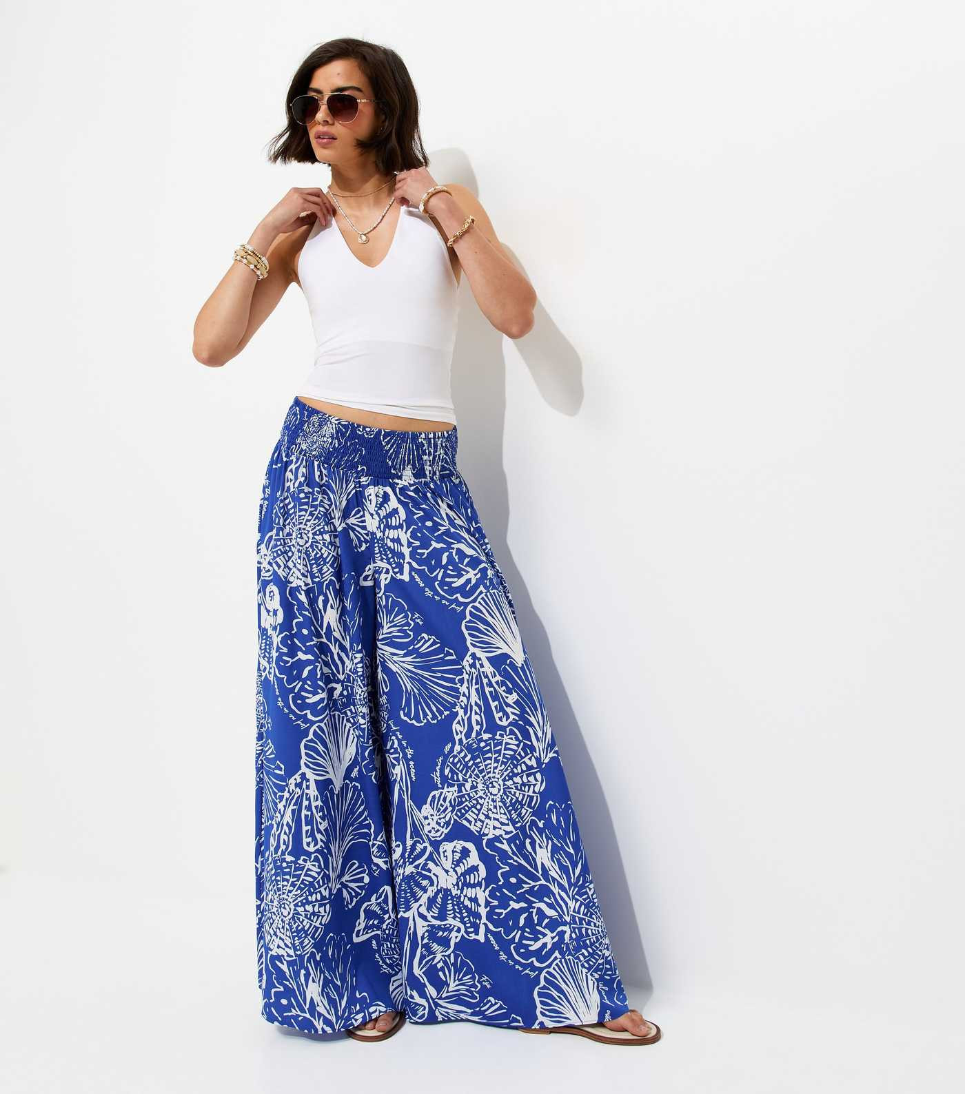 Blue Shell Print Palazzo Trousers | New Look | New Look (UK)