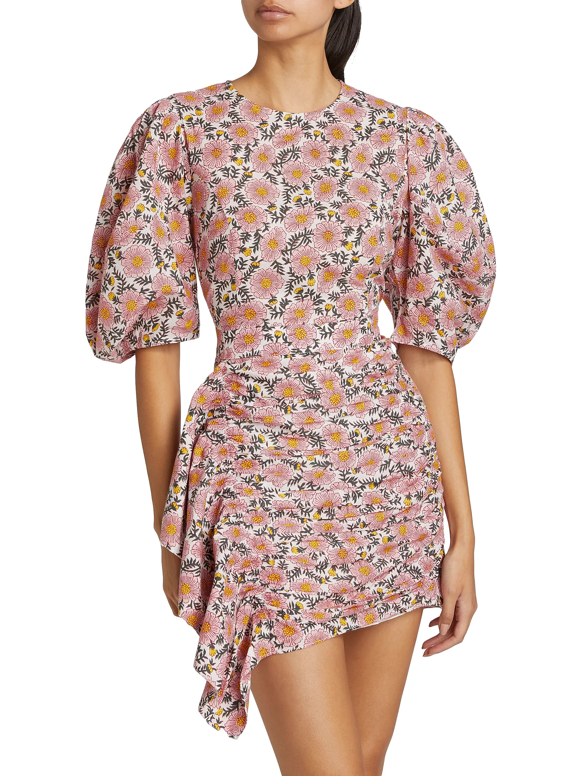 Pia Floral Cotton Balloon-Sleeve Minidress | Saks Fifth Avenue