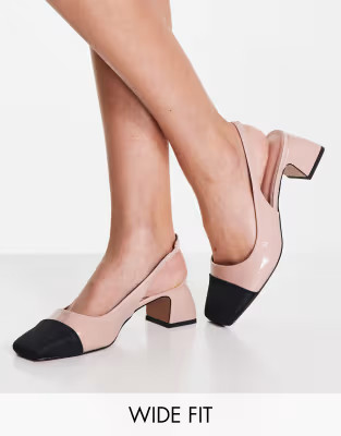 ASOS DESIGN Wide Fit Sally toe cap slingback block heel shoes in beige | ASOS (Global)