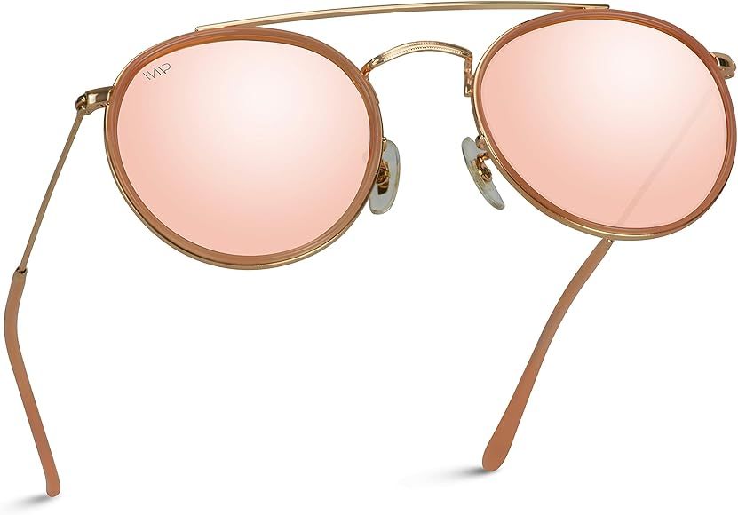 WearMe Pro - Round Double Bridge Polarized Modern Retro Sunglasses | Amazon (US)