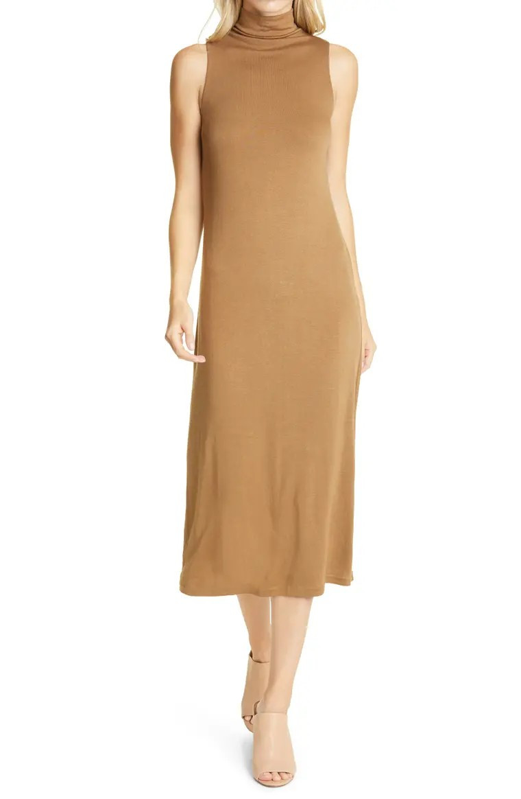 Mock Neck Sleeveless Midi Dress | Nordstrom