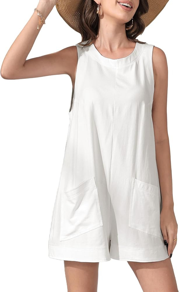 Women's Summer Casual Rompers Sleeveless Loose Stretchy Shorts Jumpsuits Overalls with Pockets | Amazon (US)