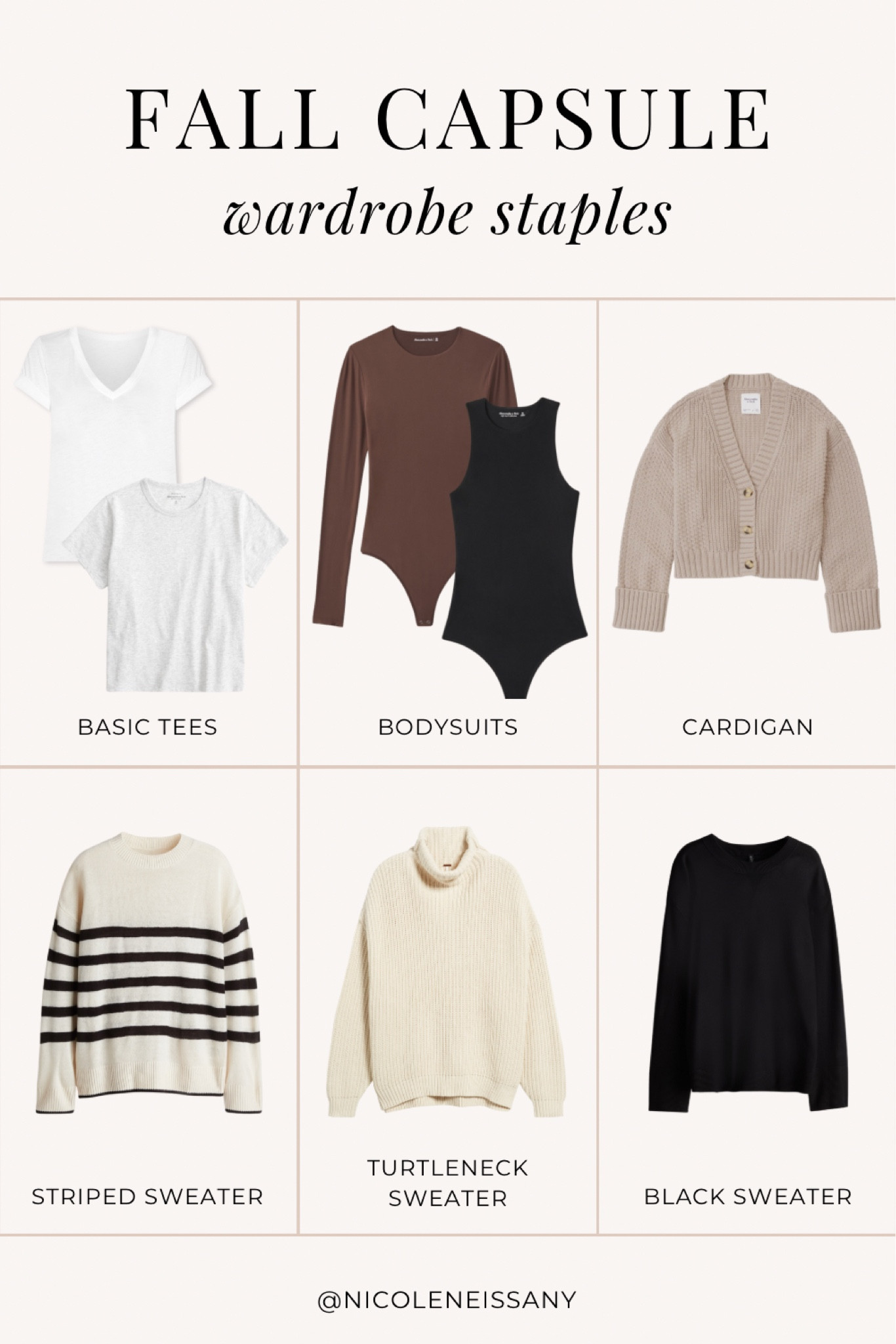 Fall Capsule Wardrobe staples: tops - basic tees, bodysuits, cardigan, striped sweater, turtleneck sweater, black sweater

// fall capsule wardrobe essentials, fall sweaters, fall outfits, t-shirt, basic tee, bodysuit, fall fashion, fall trends, Abercrombie, Revolve, H&M



#liketkit #LTKSeasonal #LTKStyleTip #LTKFindsUnder50 #LTKFindsUnder100 #LTKTravel #LTKSaleAlert #LTKFallSale